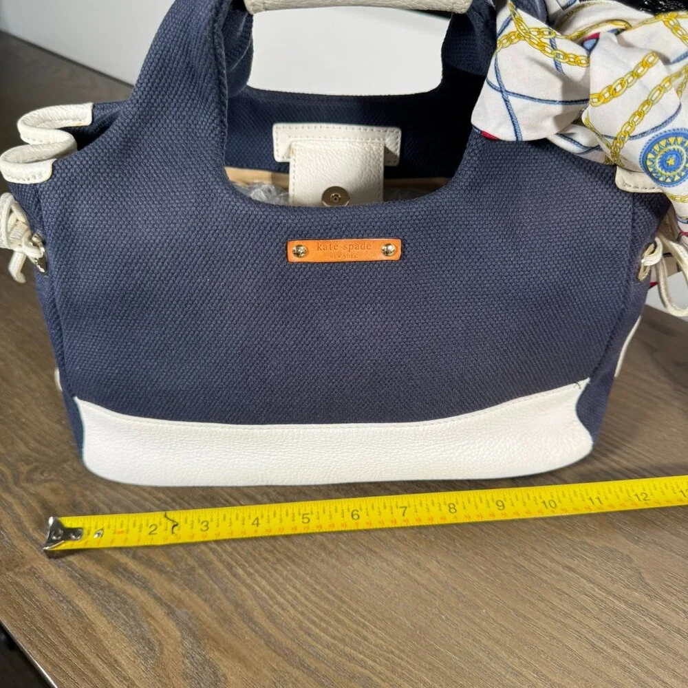 Kate Spade New York Navy Canvas & White Leather Trim Tote/Satche - Picture 7 of 9